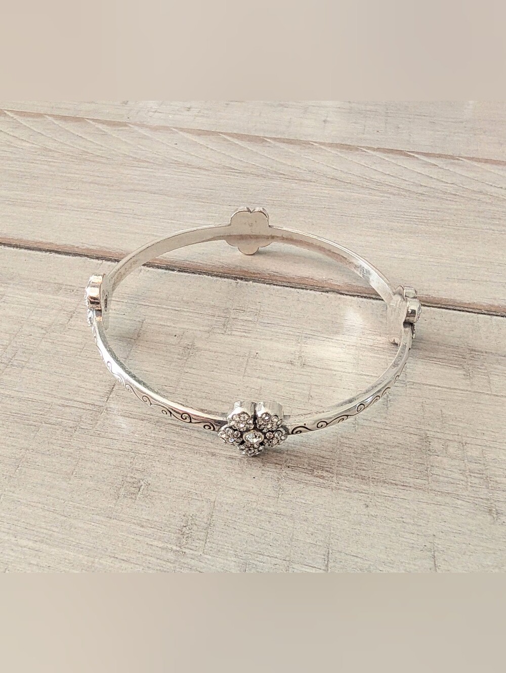 Brighton Vintage Rhinestone Floral Bangle Bracelet